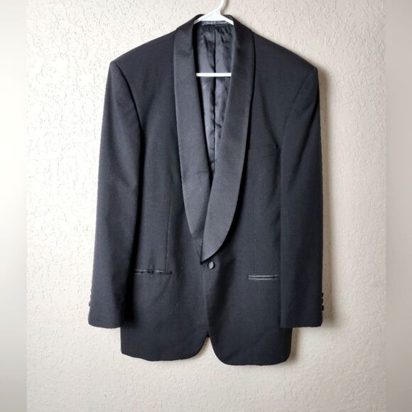 Pierre Balmain Pure Wool Tuxedo Blazer Mens Black Size 43L - Picture 1 of 9